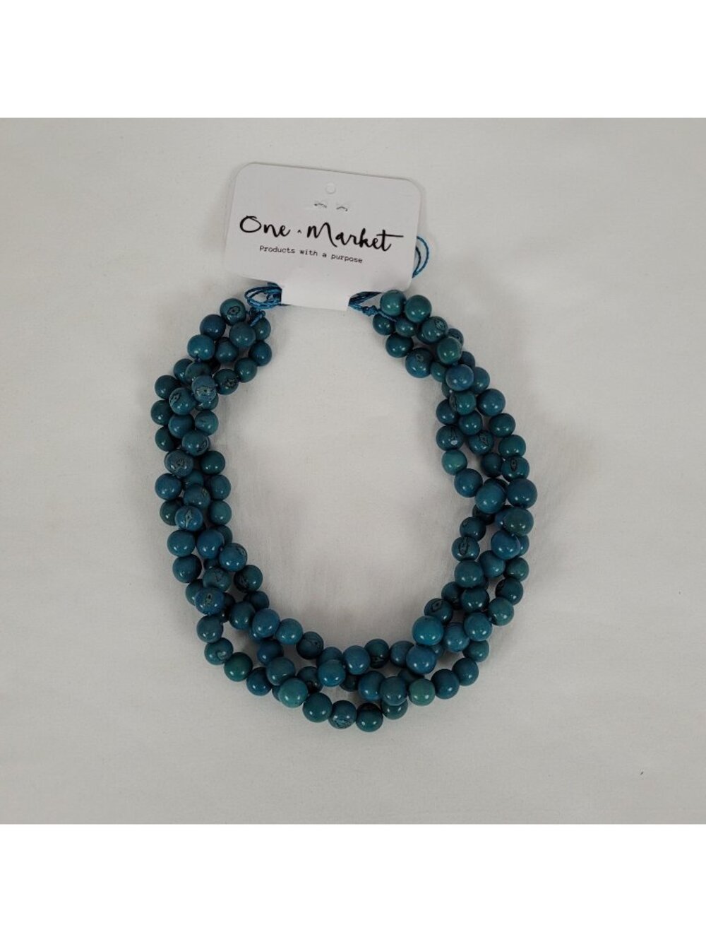 NWT One Market Blue Beaded Necklace Boho Handmade MSRP $30